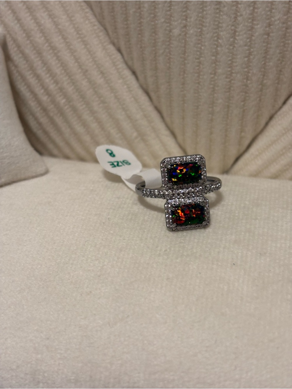 Sterling Silver Double Rectangular Mystic Fire Opal Ring - Multicolor